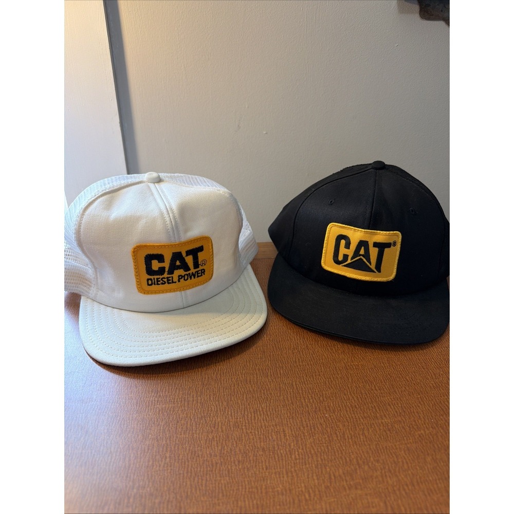 Vintage CAT Diesel Power Patch Trucker Snap Back Adult Caterpillar Black & White